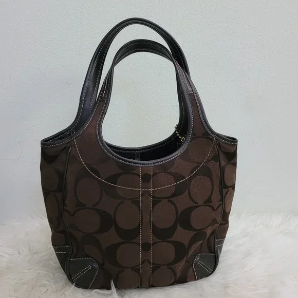 COACH Signature Jacquard Brown Leather Tote G0768-11292 - Picture 6 of 13